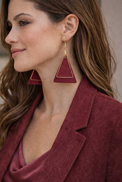 Atölye Taba Kadın Üçgen Aksesuarlı Hakiki Deri Küpe