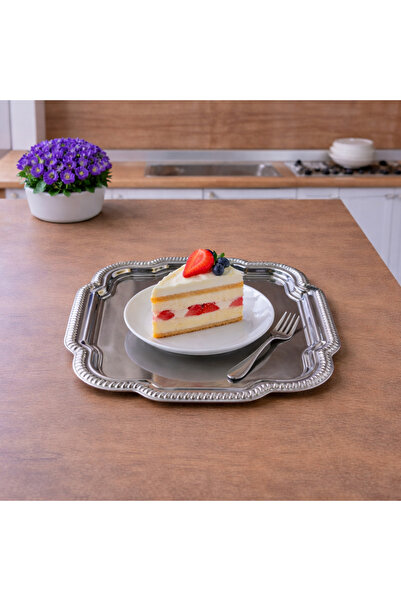 Zucci صينية تقديم معدنية فضية أنيقة مقاس 23x23 سم |   صينية تقديم عصرية وزخرفية