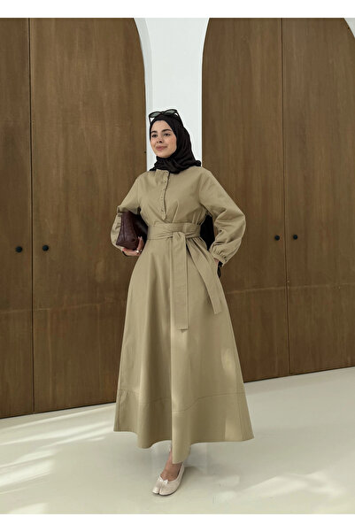 MODA AKSA 2349 MUSCAT DÜĞMELİ ELBİSE vizon