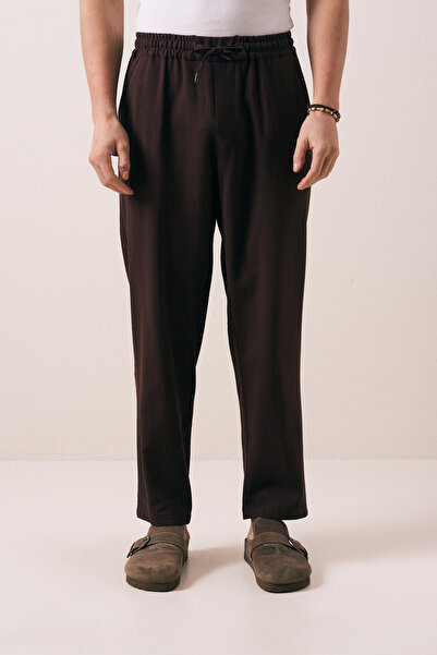 İLKCET MODA Calm Touch Brown Rubber Waist Men's Trousers