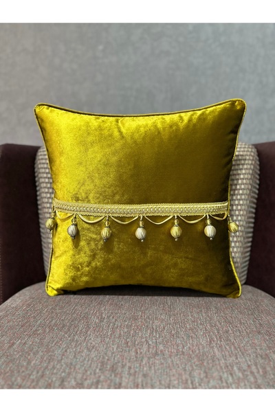 Fabricland Catifea țesută Atlas Gold cu mărgele și ciucuri 43x43 PĂTRAT