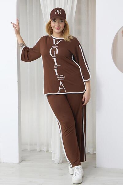 Siyezen Large Size Stone Detailed Suit with Piping Detail