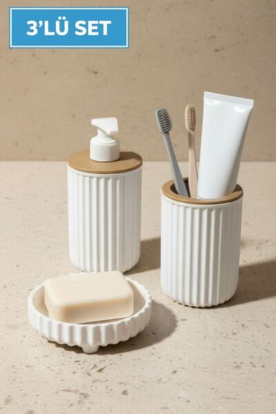 LE PARİS 3 Parça Banyo Seti Modern Çizgili Tasarım | Sıvı Sabunluk | diş fırç...