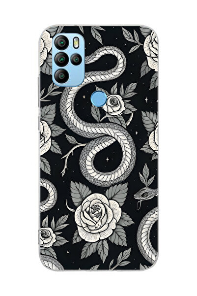 FLAMENKO حافظة هاتف شفافة بنمط الوردة السوداء والثعبان متوافقة مع جهاز Genera...