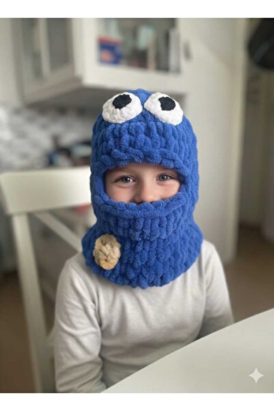 Dodemert Home Puffy Cookie Monster Hand Knitted Wegh Snow Mask Beanie & Muscl...