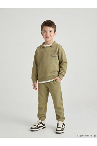 LC Waikiki Peak New Season Polo Neck Printed Boys' Thick Tracksuit Set