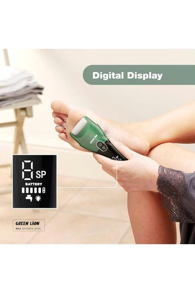 Green Lion Rechargeable Callus Remover with 3×Detachable Roller Heads, 180Min Working Time, 2500 RPM, 2×Speed Levels, Auto Power Off, LED Spotlight, Best Electric Scrubber & Dead Skin Remover for Feet