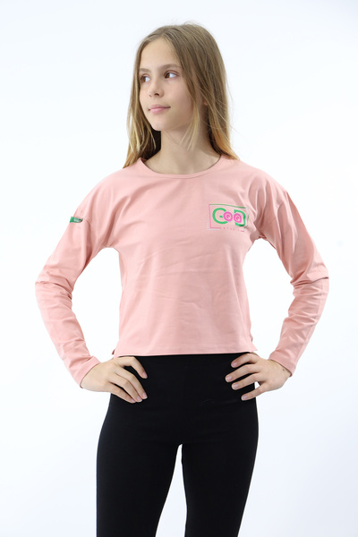 Toontoy Tricou cu mânecă lungă și decolteu tip crew, imprimat, pentru fete