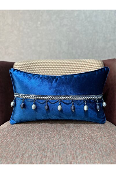 Fabricland Catifea țesută Atlas Albastru Marin cu ciucuri de mărgele 30x50 DR...