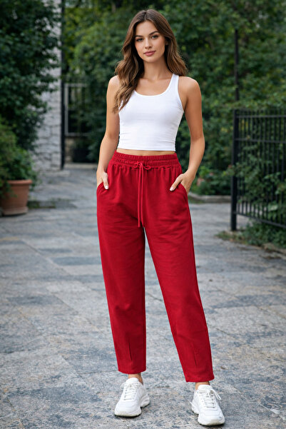 metsawear Women's Burgundy Premium Casual Trousers – Elastic Waist Basic Styl...