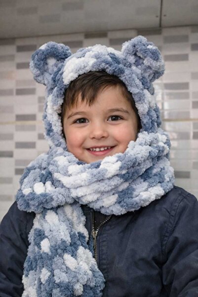 Dodemert Home Puffy Gray Hand Knitted United Scarf Beanie Balaclava (1-7 Year...