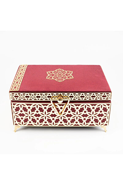 Hayrat Neşriyat Velvet Chest Dowry Box, Patterned (Burgundy, Hollow Box)