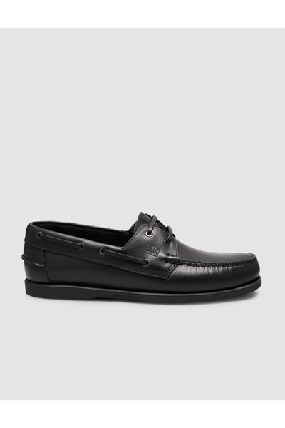 Cabani Shiny Black Genuine Leather Lace-Up Loafer Shoes