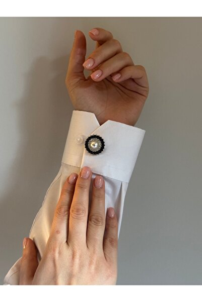 RENDA ACCESSORY Siyah Beyaz İncili Düğme Kapağı 1 Adet