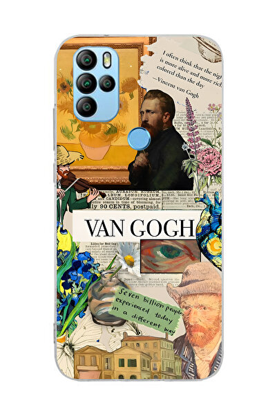 FLAMENKO حافظة هاتف شفافة بنمط فان جوخ كولاج متوافقة مع جهاز جنرال موبايل GM ...