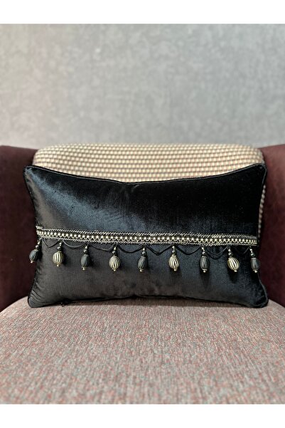 Fabricland Dokuma Kadife Atlas Siyah Boncuk Püsküllü 30x50 DİKDÖRTGEN