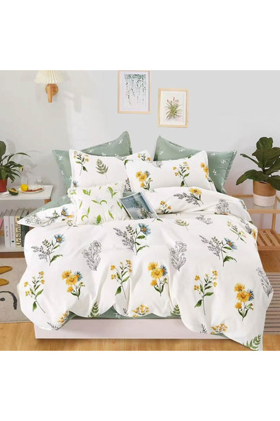 CumparaMisim Double bed linen, Finet, 6 pieces, White, Green, flowers