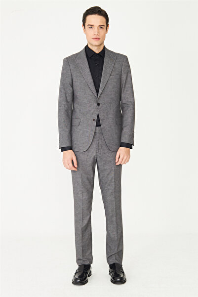 White Stone Anthracite Textured Modern Cut Suit