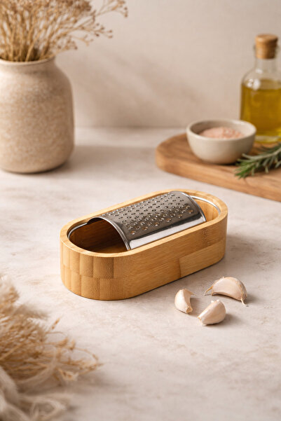DİVAYS Bamboo Body Stainless Steel Garlic Grater & Mini Hand Grater