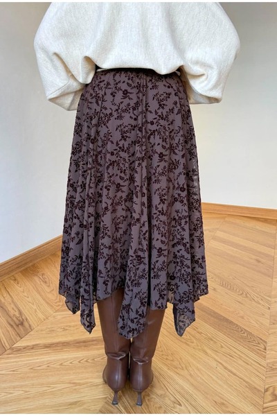 BRGCLOTHING Embossed Printed Asymmetric Long Skirt