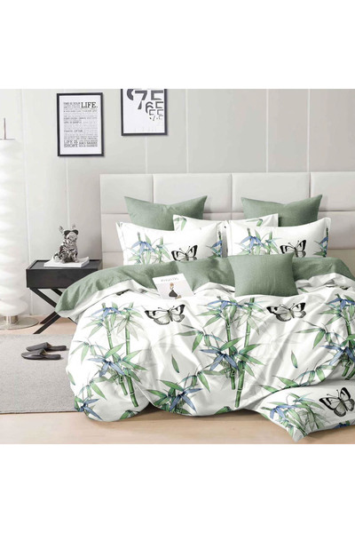 CumparaMisim Double bed linen, Finet, 6 pieces, White, Green, butterflies