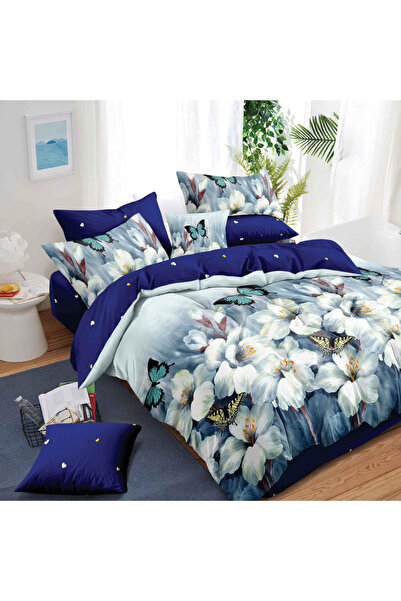 CumparaMisim Double bed linen, Finet, 6 pieces, Blue, flowers