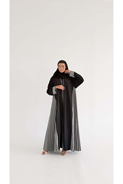 AYA MW2071 - A-line abaya with added pleated chiffon at the sides