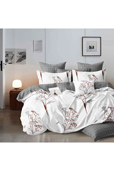 CumparaMisim Double bed linen, Finet, 6 pieces, White, Gray, twigs