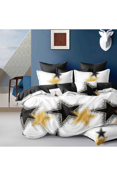CumparaMisim Double bed linen, Finet, 6 pieces, White, Black, stars
