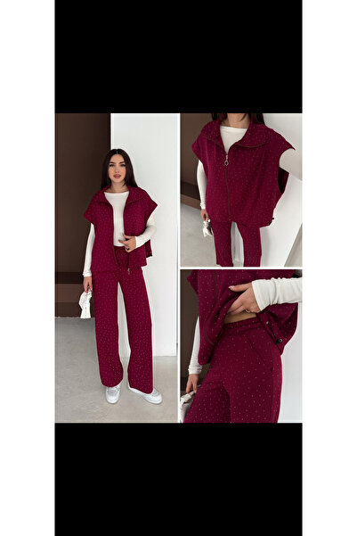 MODA Taşlı Bordo Eşofman Takımı