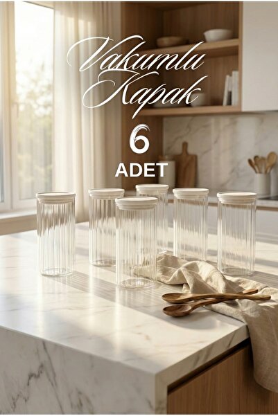 ZURİ DESİGN 6-Piece Food Storage Container Set with White Vacuum Lids and Lin...