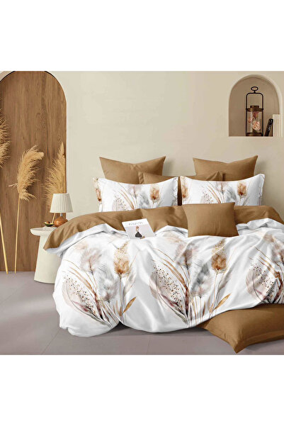 CumparaMisim Double bed linen, Finet, 6 pieces, White, Brown, flowers