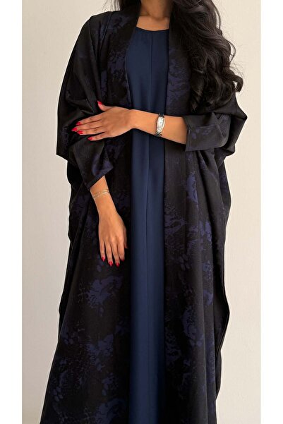 AYA MW2079 - Jacquard abaya, bisht style, with added Silk Crepe inner dress