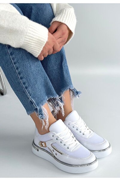 Zerenyus Zrne-003 Premium White Lace-Up Women's Sneaker with Mesh Detail