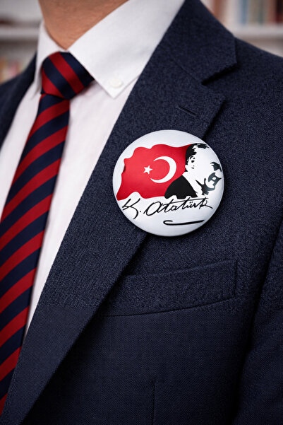 Fynbos Atatürk Rozeti 44 mm – Öğretmen Yaka Rozeti, Türk Bayraklı Metal İğnel...