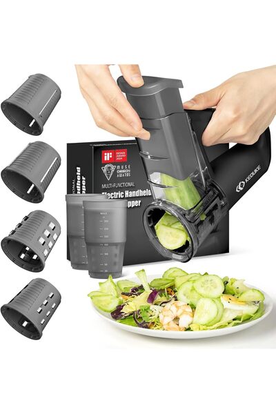 PUKON قطاعة خضراوات كهربائية - قطاعة سلطة لاسلكية بأربع شفرات قابلة للتبديل