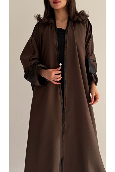 AYA MW2034 - عبايه كريب كتان قصه نص بشت مع اضافه تدخيله جاكار