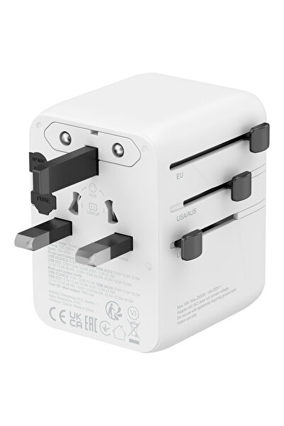 CANYON Travel Charger 70W, 2x USB-A, 2x USB-C, EU/UK/US/AUS, White - OnTour C...