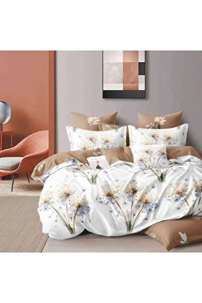 CumparaMisim Double bed linen, Finet, 6 pieces, Cream, Brown, flowers