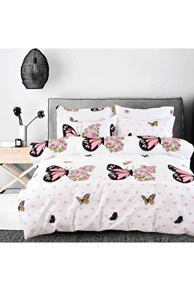 CumparaMisim Double bed linen, Finet, 6 pieces, White, Pink, butterflies
