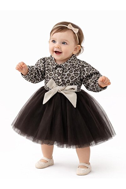 Civil Baby Leopar Baskılı 6-18 Ay Elbise - Kahverengi 9-12 Ay