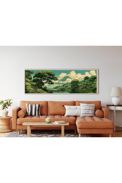 woodhomeworks Tek Parça Gerçek Ahşap Yatay Panorama Çerçeveli Tablo
