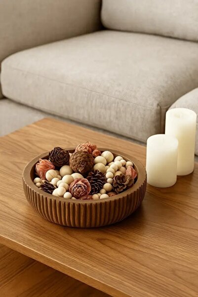 N.zone Decorative ribbed bowl in walnut wood - a modern centerpiece for the t...