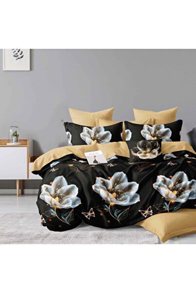 CumparaMisim Double bed linen, Finet, 6 pieces, Black, flowers