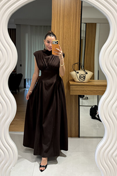 Gizem Ecemiş Adios Kahve Belden Oturtmalı Astarlı Elbise