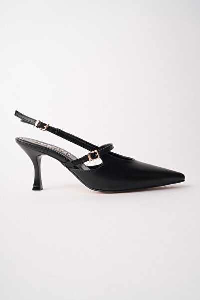 MUGGO Anjela Belt Detailed Pointed Toe Open Back Women's Heeled Shoes