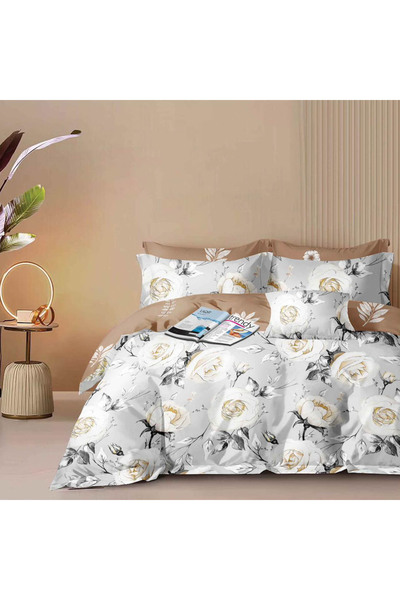 CumparaMisim Double bed linen, Finet, 6 pieces, Gray, Brown, flowers