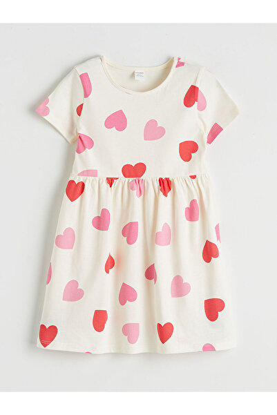 LC Waikiki Selections I Zero Roba Collar Heart Printed Girls' Combed Cotton D...