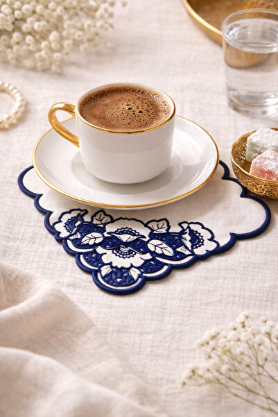 DİVAYS 6 Adet Dantel İşlemeli Nakışlı Kahve Yanı Peçete – Şık Sunumluk Set