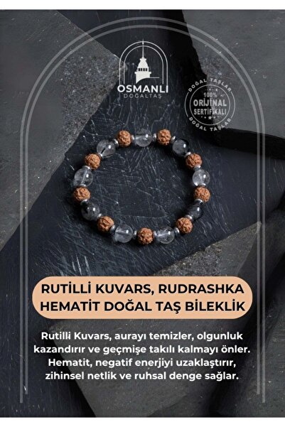 akfeda Certified Rutilli Quartz, Rudrashka Hematite Natural Stone Bracelet 16...